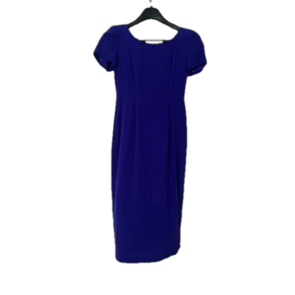 MAGGIE LONDON 100% Silk Cobalt Blue Maxi Dress with Back Slit Size 6